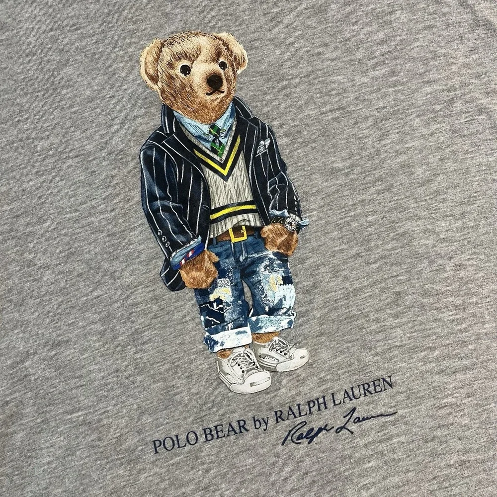 Polo Ralph Lauren Polo Bear T-Shirt Men's Large Gray Classic Fit Graphic Tee EUC